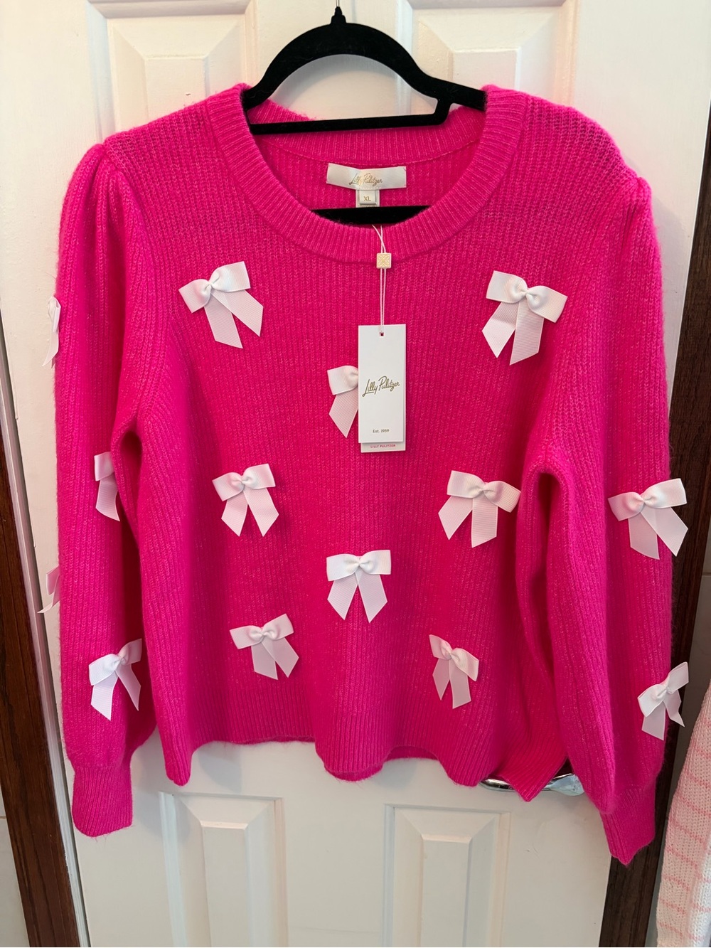 Lilly Pulitzer Zarie Hot Pink Bow-Appliqué Crewneck Sweater